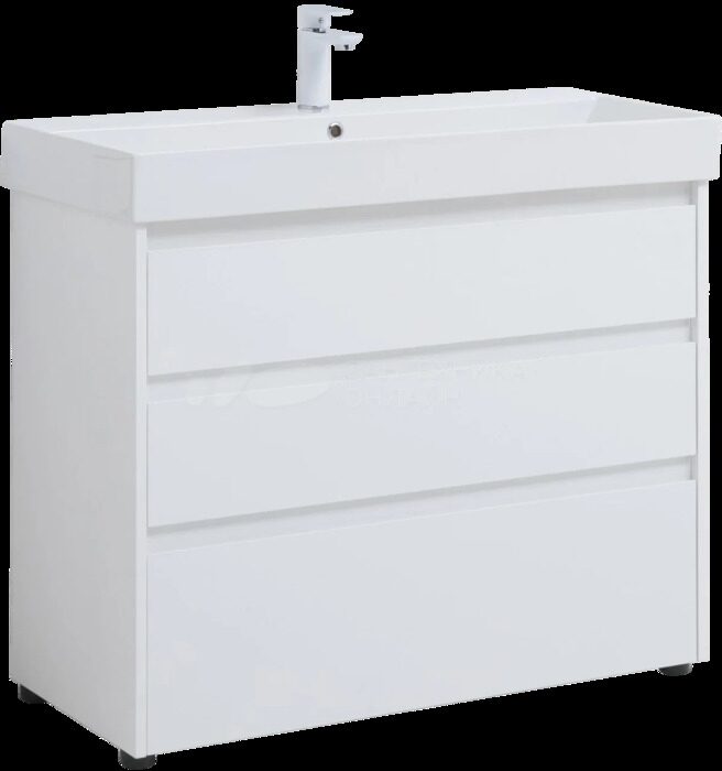 Nova lite 100 тумба белый глянец для ванной комнаты 3 ящика с раковиной-столешницей 100 cm (SLIM SYNERGY) Aquanet