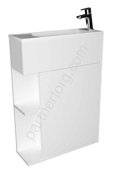 Stretto 60П тумба 1д. с раковиной подвесная белая глянцевая