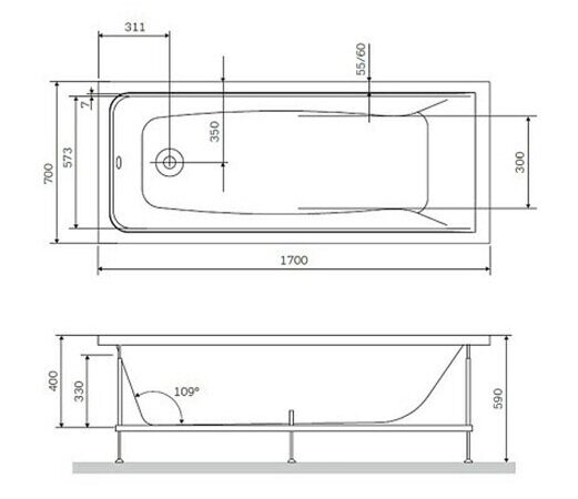 Gamma ванна акриловая прямоугольная 170х70см Alba Spa