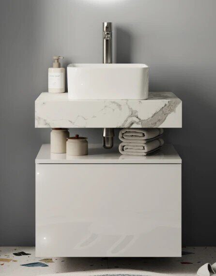 Unit 60 Velvex столешница под раковину белый мрамор для ванной комнаты