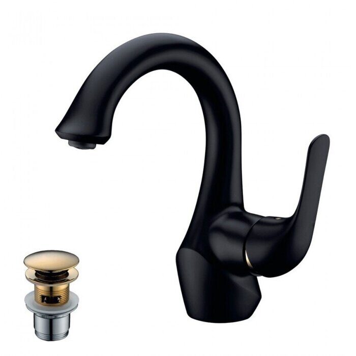Swan LM5406BG смеситель для раковины монолитный, с донным клапаном, черный Lemark