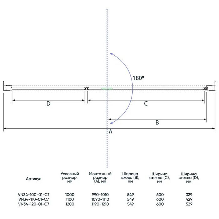 Veconi VN34-120-01-C7 душевая дверь распашная 120х195 см, профиль хром