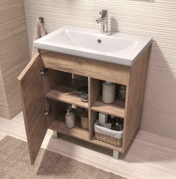 Milos 700-1-0 Дуб золотой тумба для ванной комнаты с умывальником Como 70см