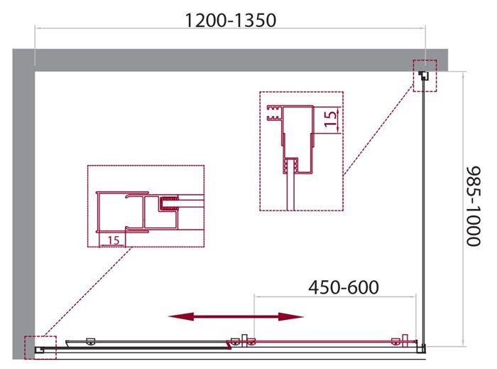 BelBagno UNIQUE-AH-1-120/135-100-C-Cr душевой уголок (120-135)х100х190 см, дверь раздвижная, стекло прозрачное, профиль хром
