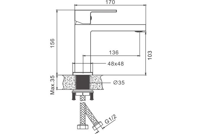 B10613-7 Haiba Смеситель для раковины черный, однорычажный