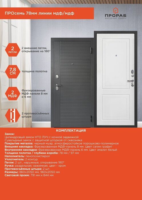 Просемь линии 7,8см  дверь входная стальная МДФ Сатин графит, МДФ Эмалит белый