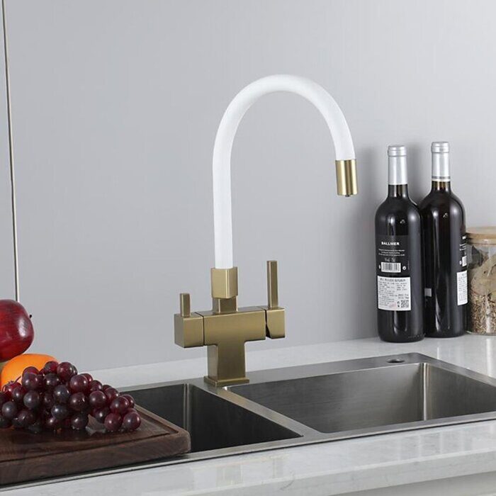 Gappo G4395-33 смеситель для кухни с подключением фильтра для питьевой воды золотой сатин/белый