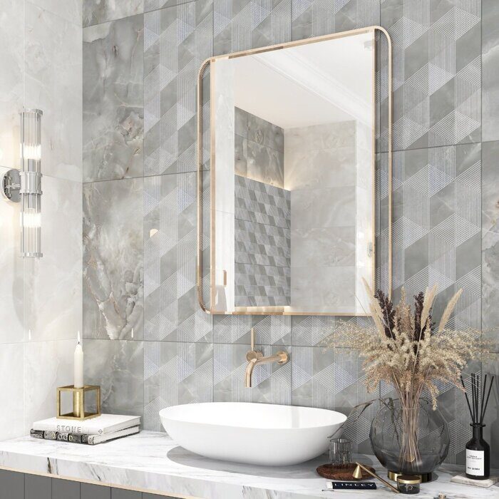 Opale Grey Geometria декор серый глянцевый 31х63см Azori