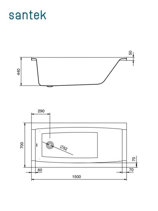 Санторини 150х70см ванна акриловая Santek