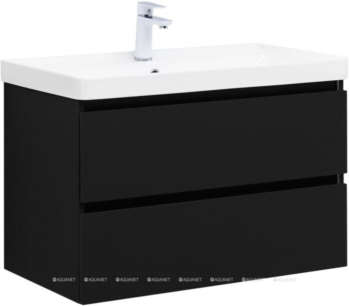 Вега 2.0 80 тумба черная для ванной комнаты 2 ящика Aquanet