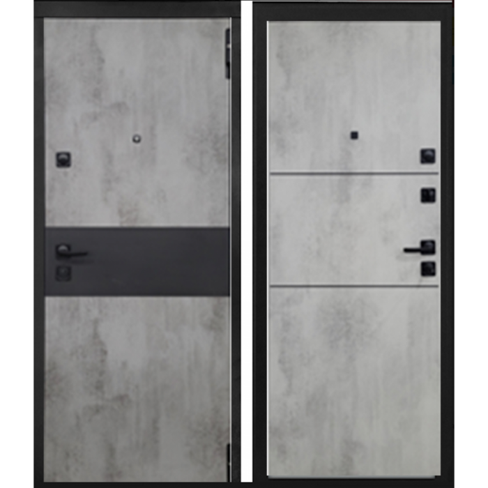 Лофт Бетон дверь входная стальная «Черный Муар», МДФ Бетон темный, МДФ Бетон светлый