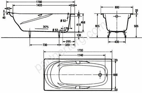 Adagio 170x80 Jacob Delafon ванна чугунная