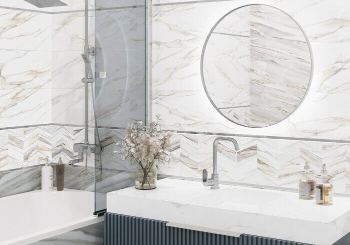 Delta Carrara Delacora настенная плитка белая глянцевая 24,6х74см