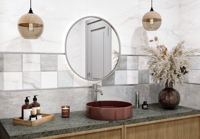 Titan Box New Trend настенная плитка бело-серая глянцевая квадрат 30х60 см