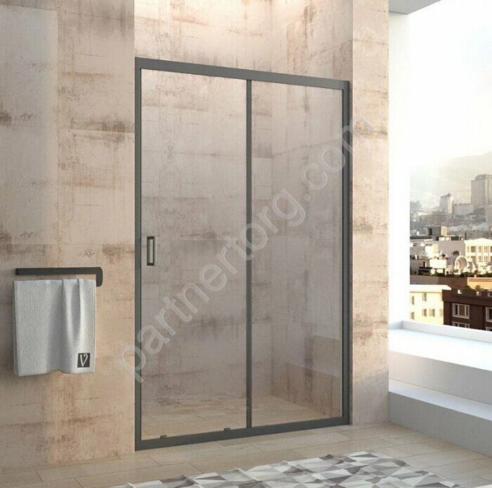 Veconi VN-46B душевая дверь раздвижная 130х195 см  стекло 6мм, профиль черный