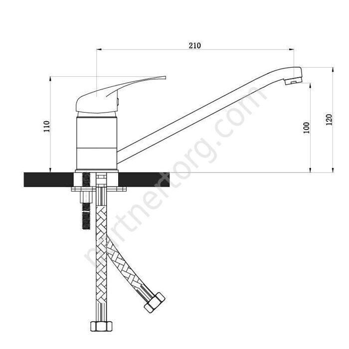 П 21 смеситель для умывальника с длинным изливом, одноручный Славен
