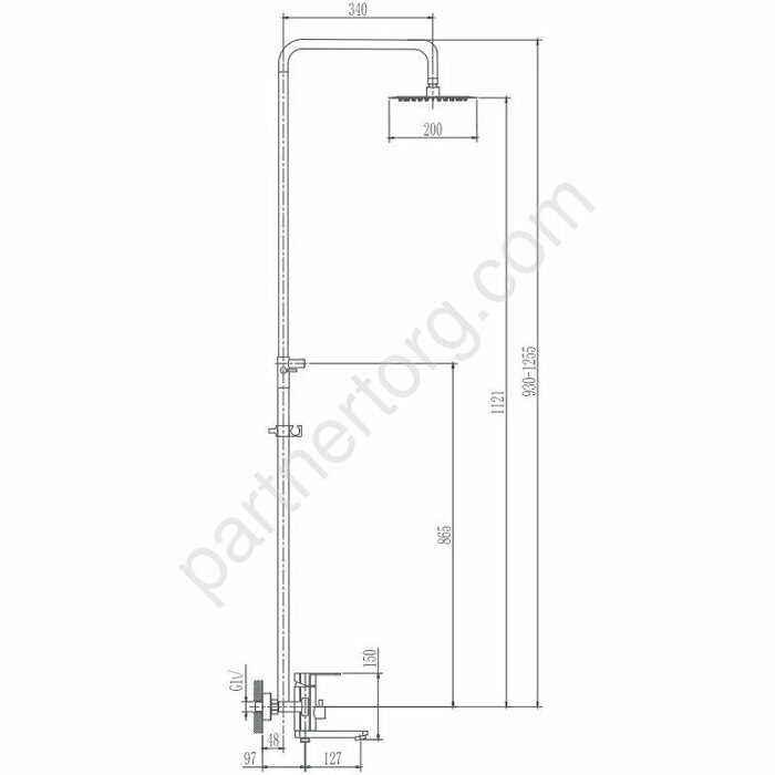 HB24806 душевая система с верхним душем, смесителем и ручной лейкой, хром Haiba