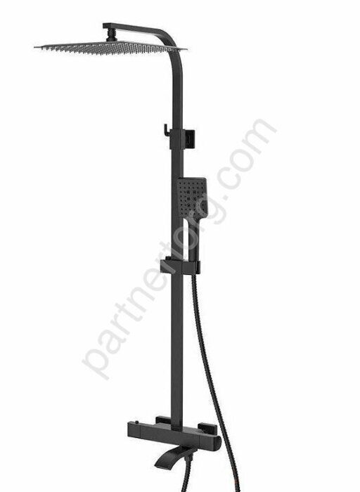 Gappo G2407-60 стойка с тропическим душем и смесителем черная, термостат