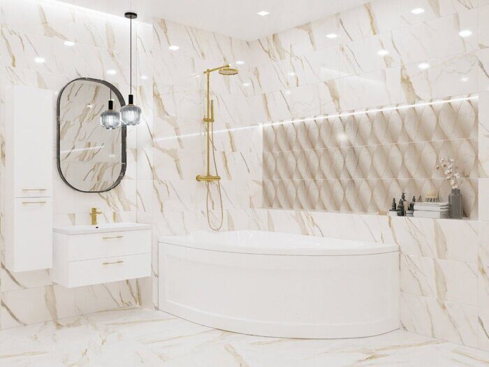 Apulia Oro Cascade декор бежево-золотой матовый глянцевый волны 31х63см Azori