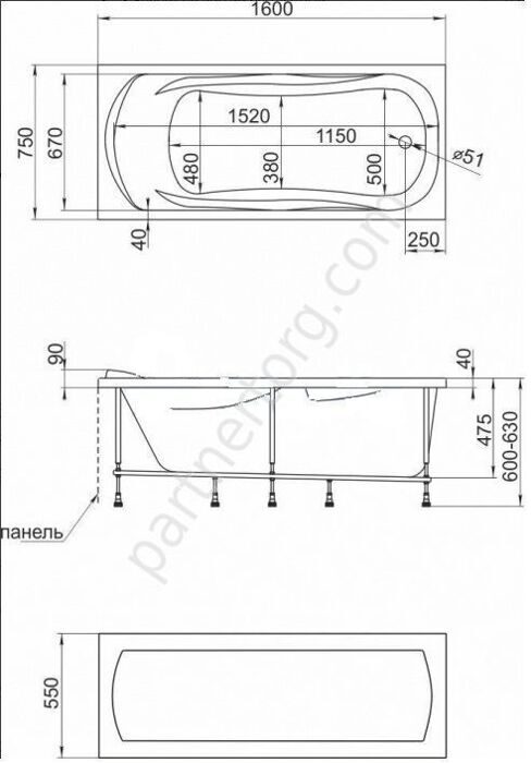 Клео ванна акриловая 160х75 см MarkaOne