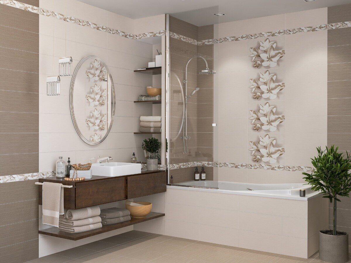 Amati Plumeria Beige панно (из 2 плиток) бежевое 40х50см Azori