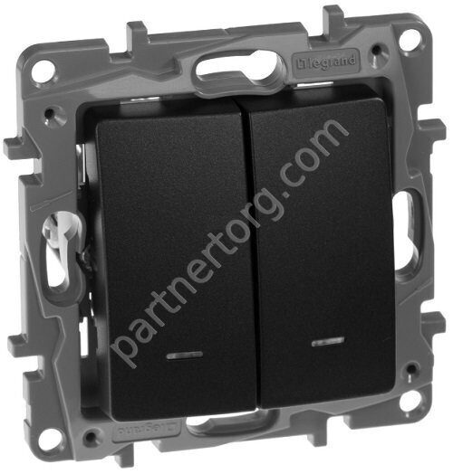 Legrand Etika выключатель 2-х клавишный 10АX 250В, с подсветкой, цвет антрацит