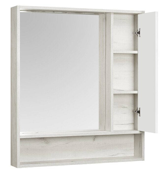 Флай 80 см зеркальный шкаф подвесной белый/дуб крафт для ванной комнаты Aquaton