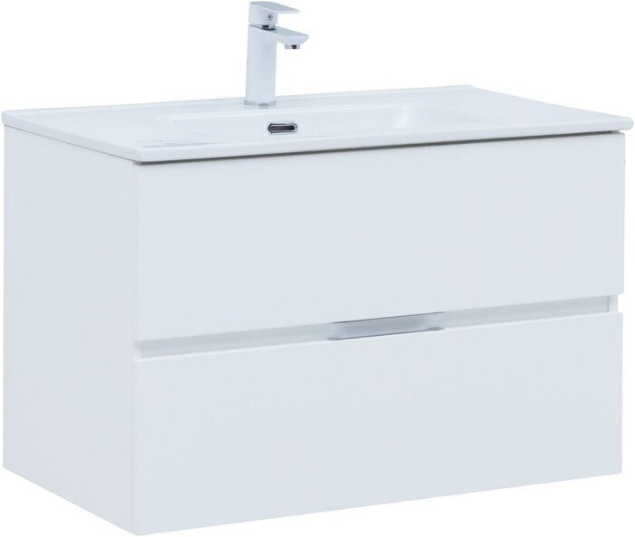 Алвита new 80 тумба белая для ванной комнаты 2 ящика с раковиной Flat 80 Aquanet