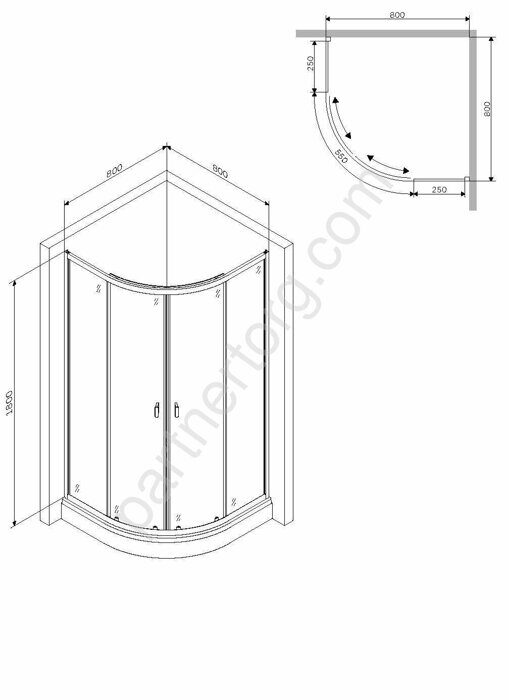 X-Joy Twin Slide AM.PM душевое ограждение без  поддона черный профиль  80x80 см W88G-205-080BT