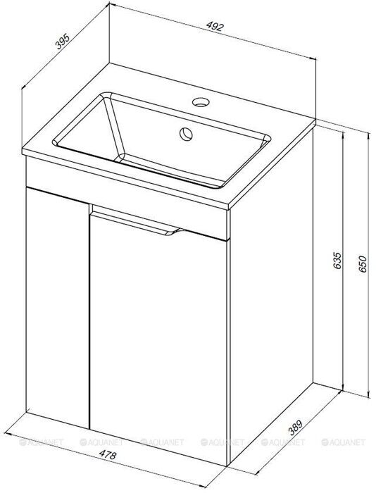 Практика 50 тумба белая матовая для ванной комнаты с раковиной-столешницей 50 cm (PRACTICO) Aquanet