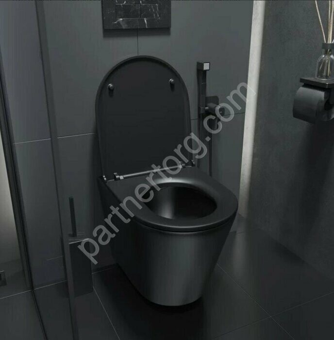 Calipso черный подвесной безободковый унитаз Iddis с сиденьем CALR3BMi25