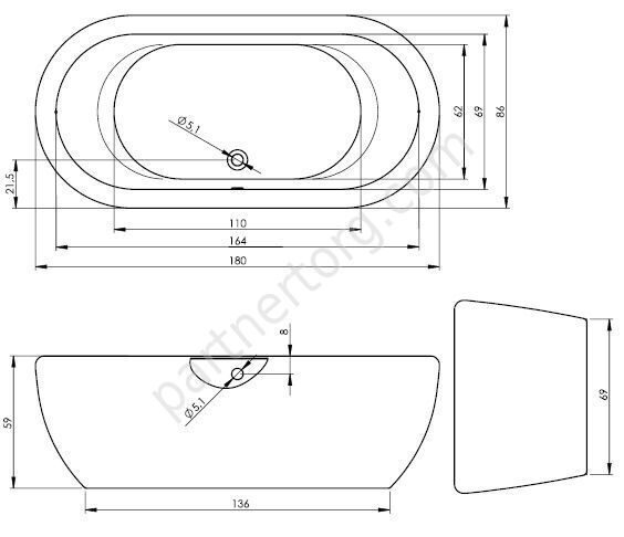 Дуо овальная акриловая ванна Riho, белая панель