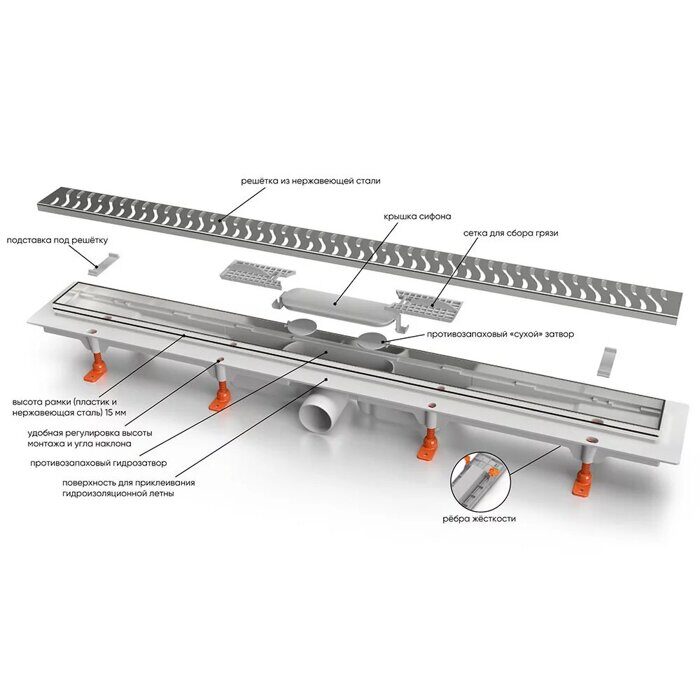 Veconi V650LB душевой трап, 650 мм, черный, покрытие матовое