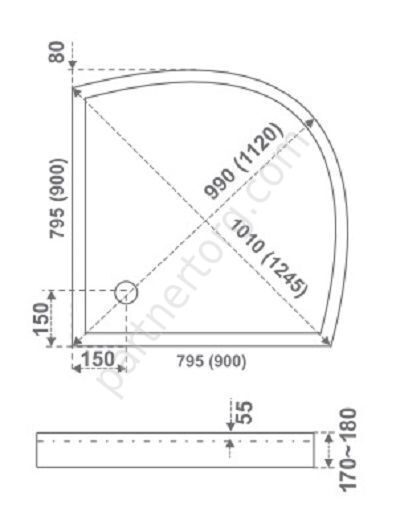 Плуто душевой поддон акриловый полукруглый низкий 80x80 Бас