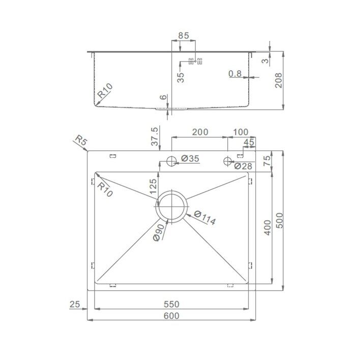 R701.6050.03 Мойка кухонная стальная Raglo профессиональная ручная работа, сатин золотой