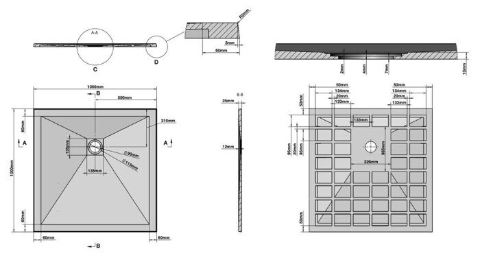 Grossman Strong GR-S2100100Q душевой поддон каменный низкий 100х100см графит