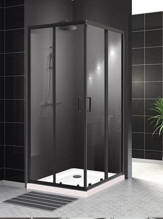 BelBagno UNO-195-A-2-90-C-NERO душевой уголок 90х90х195 см, дверь раздвижная, стекло прозрачное, профиль черный