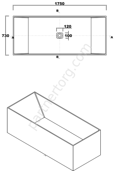 NSB-17702M ванна искусственный камень, размер 175x73 см