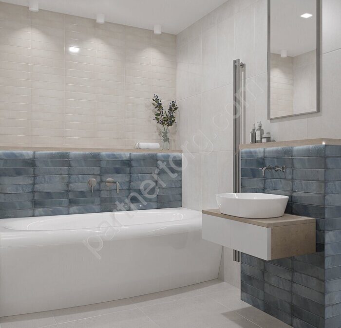 Bricks Azul настенная плитка синяя глянцевая 31х63см Azori