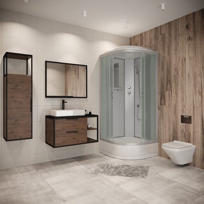 Niagara NG-3301-14, душевая кабина угловая полукруглая 90х90х215 см, матовое стекло, средний поддон