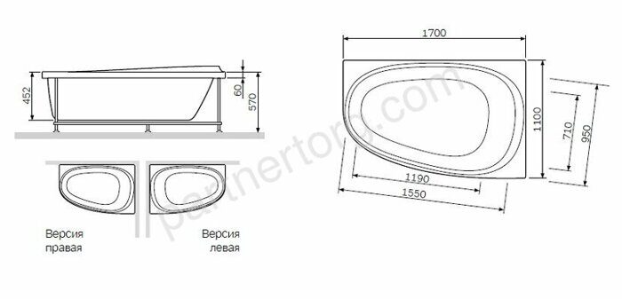 W80A-170L110W-R Like, каркас 170х110 см, левосторонний, шт