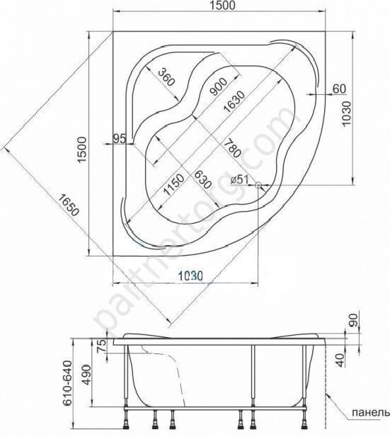 Афродита ванна акриловая угловая 150х150 см MarkaOne