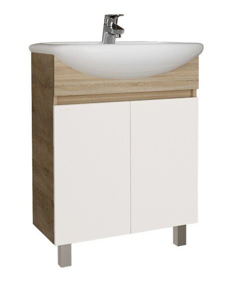 Поло 60см Тумба в ванную белый/дуб сонома с раковиной Уют 60