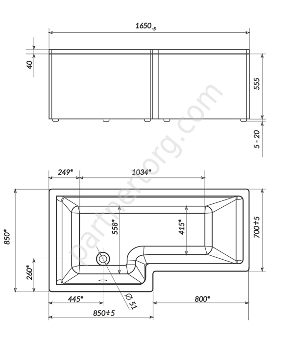 Linea ванна акриловая 165х85 см Marka One