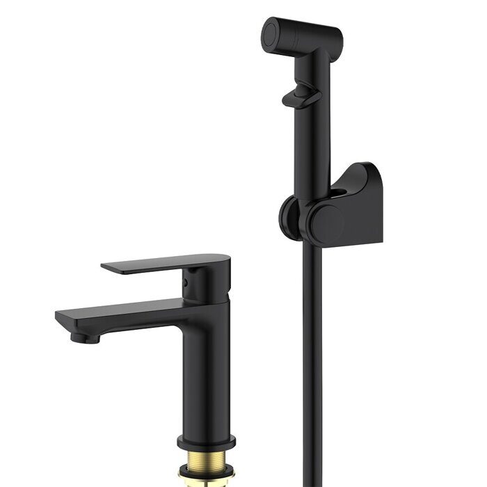 S05.12.06 Splenka Смеситель для умывальника с гигиеническим душем, черный