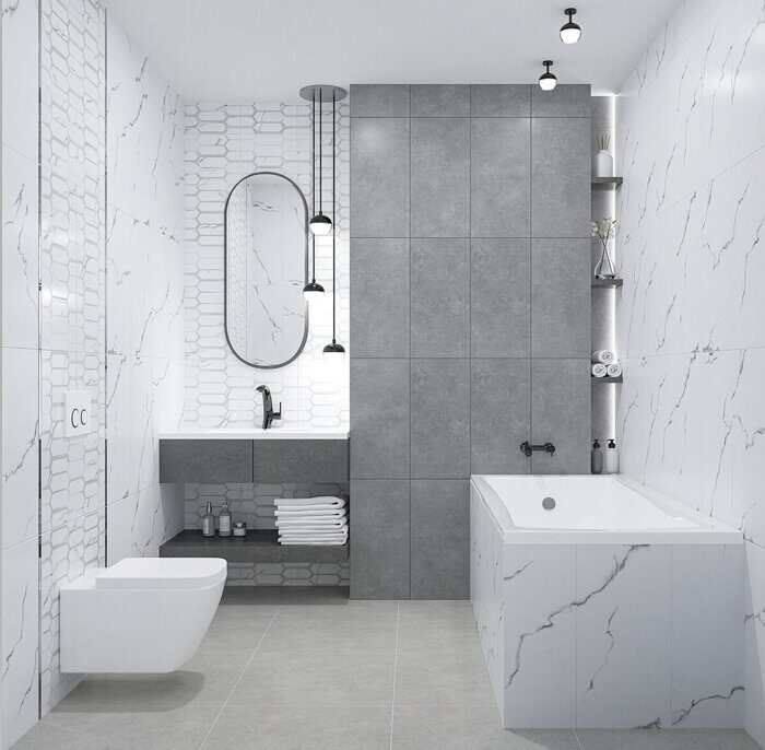 Calacatta Opaco Diamond настенная плитка белая матовая sugar-эффект декофон 31х63см Azori