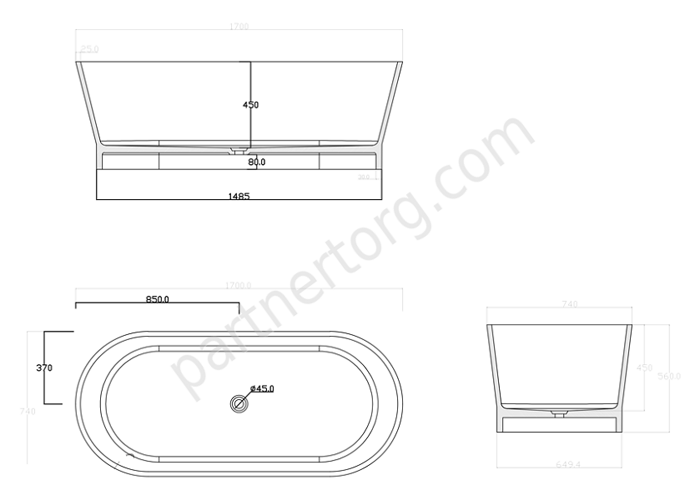 NSB-17704M ванна искусственный камень, размер 170x75,5 см
