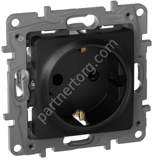 Legrand Etika cиловая розетка 2К+З 16А 250В, винтовые зажимы, со шторками, цвет антрацит