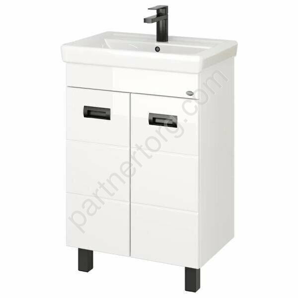 Балтика-Квадро Black 60.11 белая напольная тумба для ванной комнаты Onika с умывальником Тигода-60