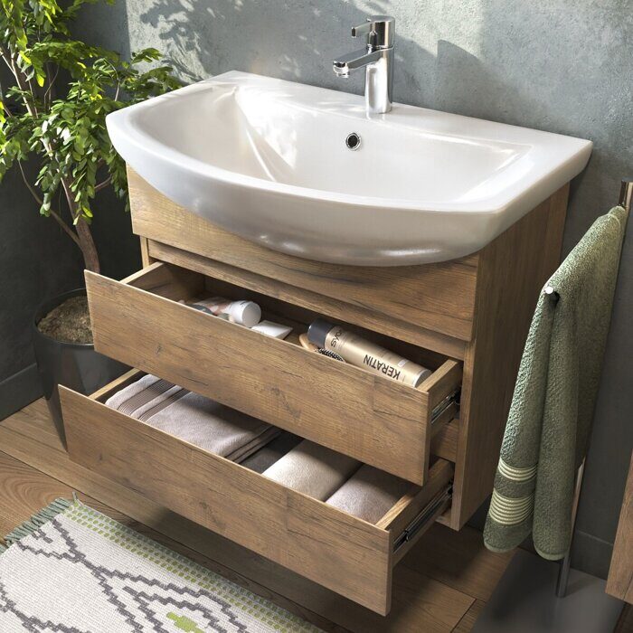 Wing 700-0-2 тумба подвесная дуб золотой для ванной комнаты с умывальником Балтика 70